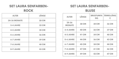 Set Laura -  senfarben gemusterter Rock mit Raffung und weißer Bluse mit passender Schleife